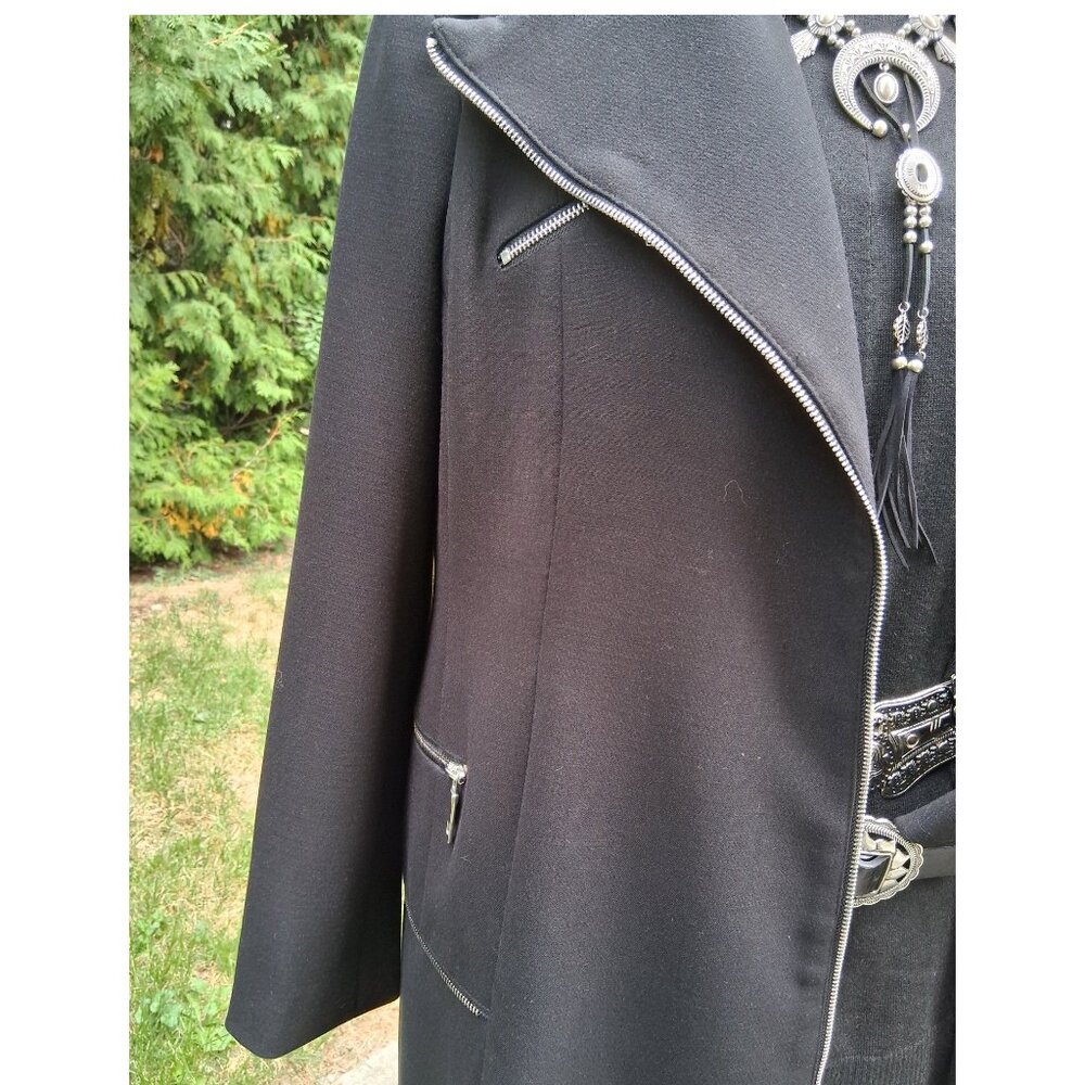 Black Biker Moto Stylish Coat Medium - Picture 5 of 8